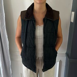 Lauren Jeans Co Ralph Lauren Vest Womens Medium Blue Denim Suede Fleece Puffer